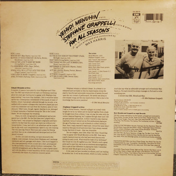 Yehudi Menuhin & Stéphane Grappelli : For All Seasons (LP, Album)