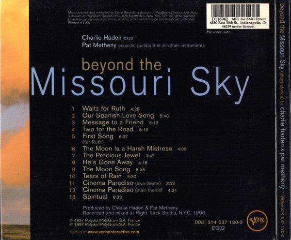 Charlie Haden & Pat Metheny : Beyond The Missouri Sky (CD, Album, Club)