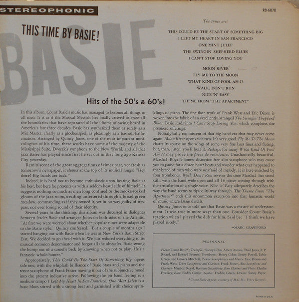 Count Basie : This Time By Basie - Hits Of The 50's & 60's! (LP, Album, San)