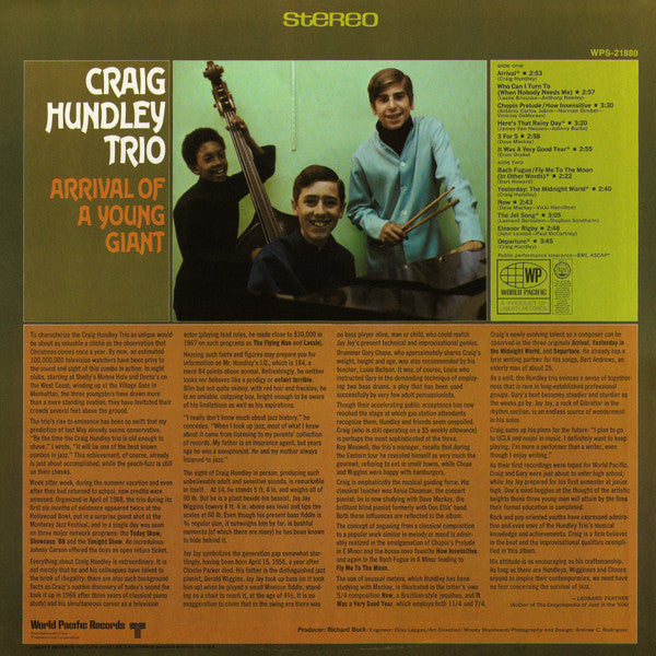 Craig Hundley Trio : Arrival Of A Young Giant (LP, Album)