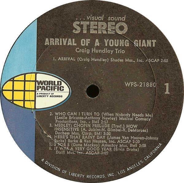 Craig Hundley Trio : Arrival Of A Young Giant (LP, Album)