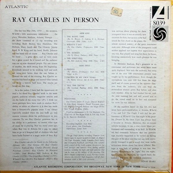 Ray Charles : Ray Charles In Person (LP, Album, Mono, RE)