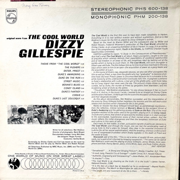 Dizzy Gillespie : The Cool World (Original Score) (LP, Mono)