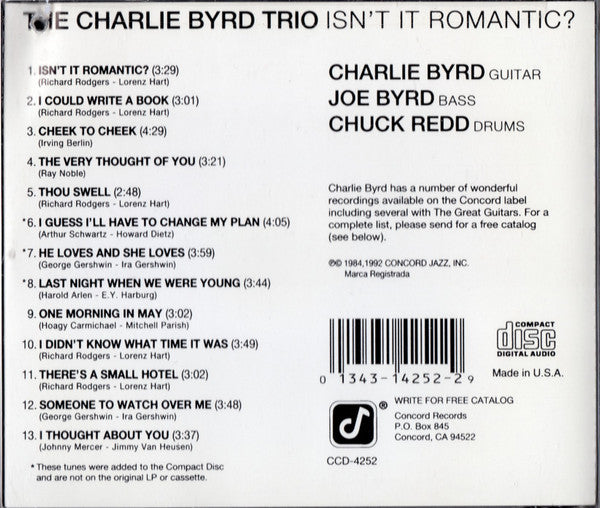 Charlie Byrd Trio : Isn't It Romantic (CD, Album, RE)