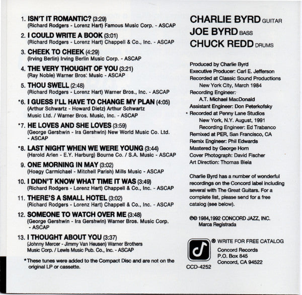 Charlie Byrd Trio : Isn't It Romantic (CD, Album, RE)