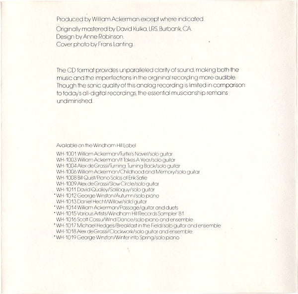 Various : Windham Hill Records Sampler '81 (CD, RE, Smplr)