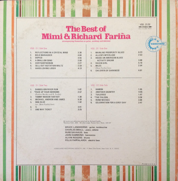 Richard & Mimi Farina : The Best Of Mimi & Richard Fariña (2xLP, Comp)