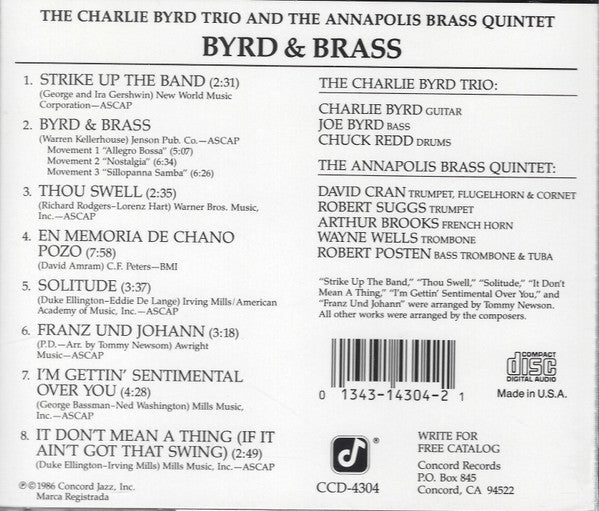 Charlie Byrd Trio And The Annapolis Brass Quintet : Byrd & Brass (CD, Album, RP)