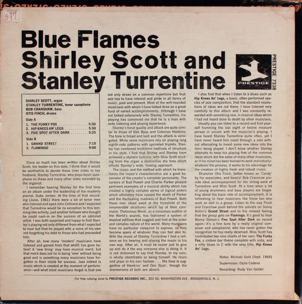 Shirley Scott And Stanley Turrentine : Blue Flames (LP, Album, Mono)