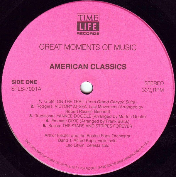 Arthur Fiedler And The Boston Pops Orchestra : Great Moments Of Music: American Classics (LP, Comp)