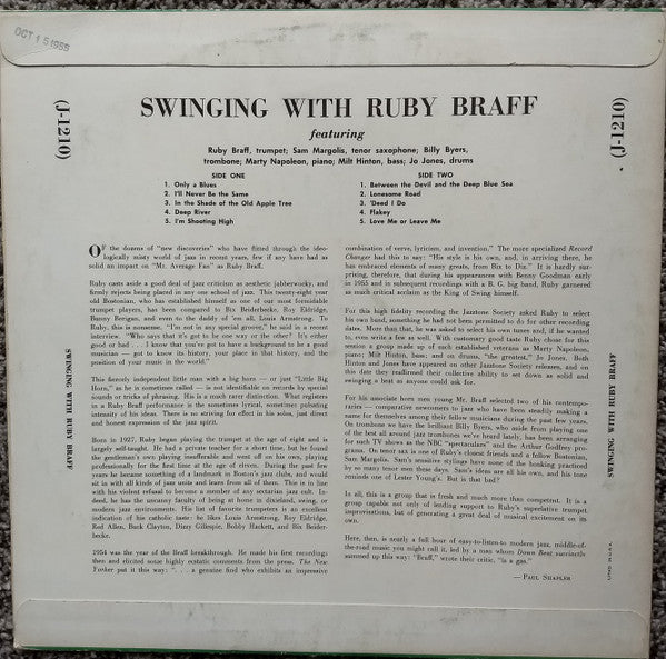 Ruby Braff : Swinging With Ruby Braff (LP, Mono)