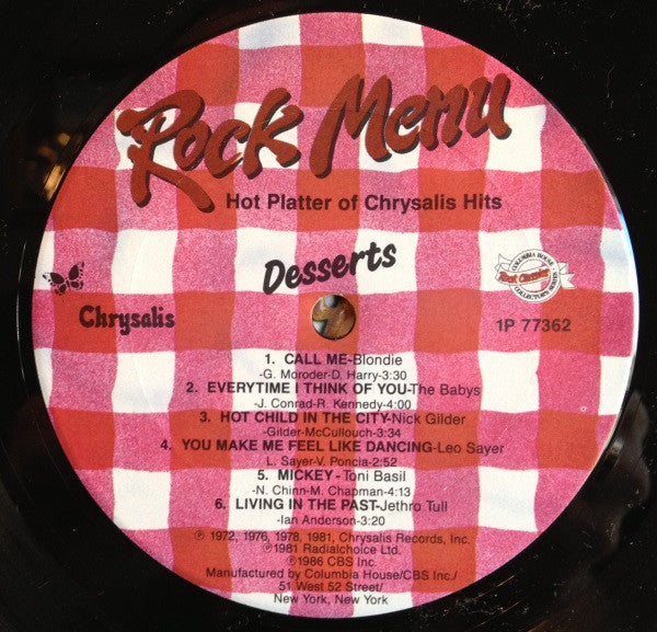 Various : Rock Menu - Hot Platter Of Chrysalis Hits (LP, Comp)