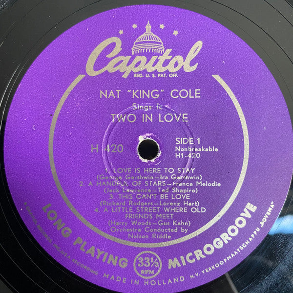 Nat King Cole : Nat 'King' Cole Sings For Two In Love (10", Mono)