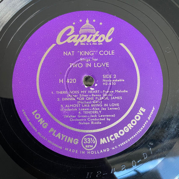 Nat King Cole : Nat 'King' Cole Sings For Two In Love (10", Mono)