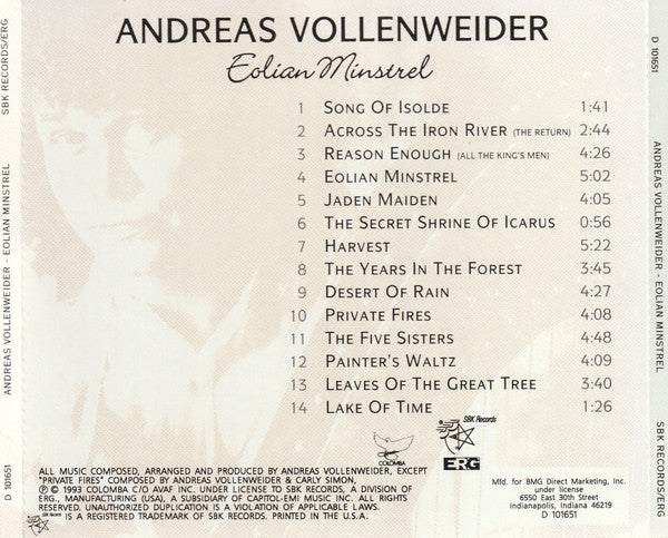 Andreas Vollenweider : Eolian Minstrel (CD, Album, Club, RE)