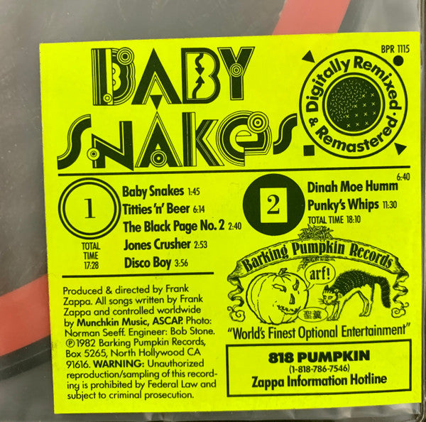 Frank Zappa : Baby Snakes (LP, Album, Pic, RM, Rai)