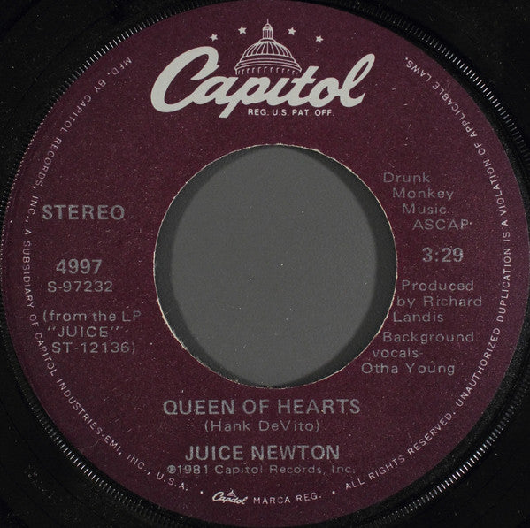 Juice Newton : Queen Of Hearts (7", Single, Win)