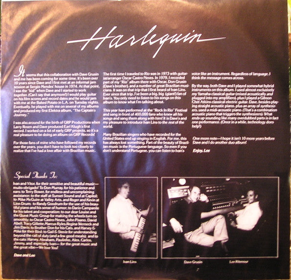 Dave Grusin, Lee Ritenour : Harlequin (LP, Album, No )