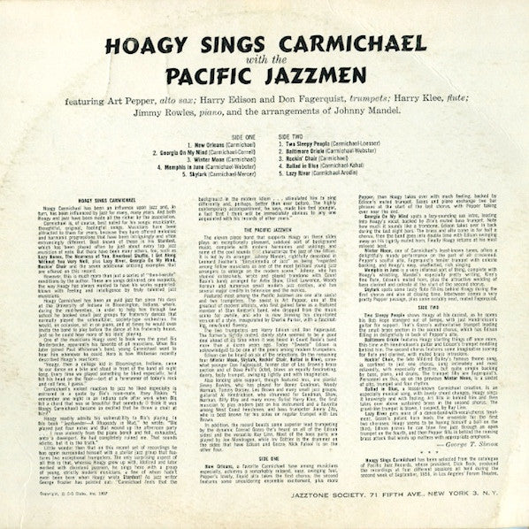 Hoagy Carmichael : Hoagy Sings Carmichael With The Pacific Jazzmen (LP, Mono, Club, RE)