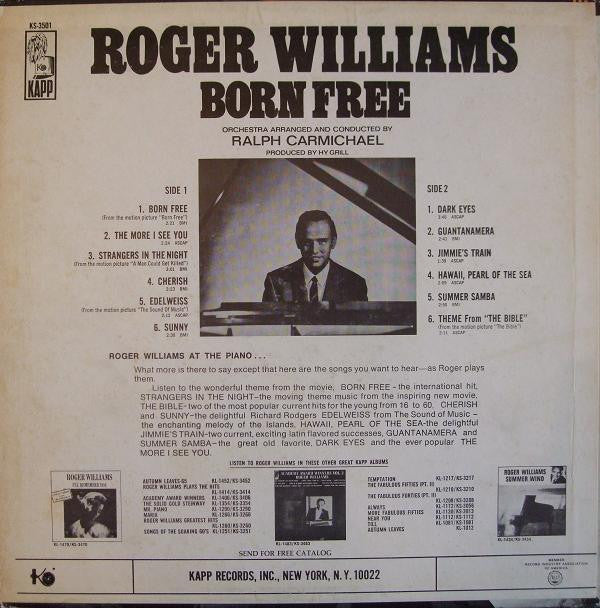 Roger Williams (2) : Born Free (LP, Album)