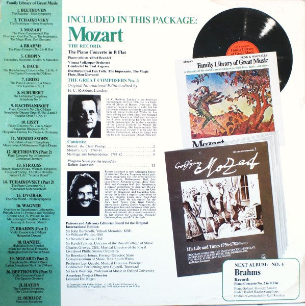 Wolfgang Amadeus Mozart : The Piano  Concerto In B Flat - Funk & Wagnalls Family Library Of Great Music - Album 3 (LP, Comp)