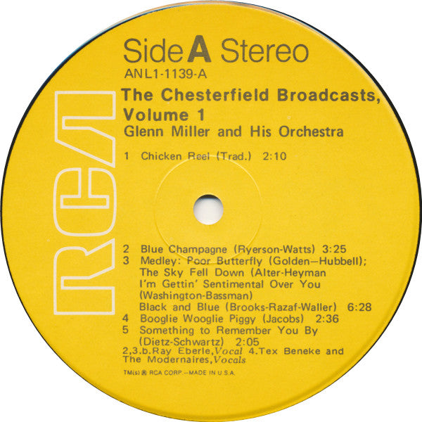 Glenn Miller And His Orchestra : The Chesterfield Broadcasts, Volume 1 (LP, RE)