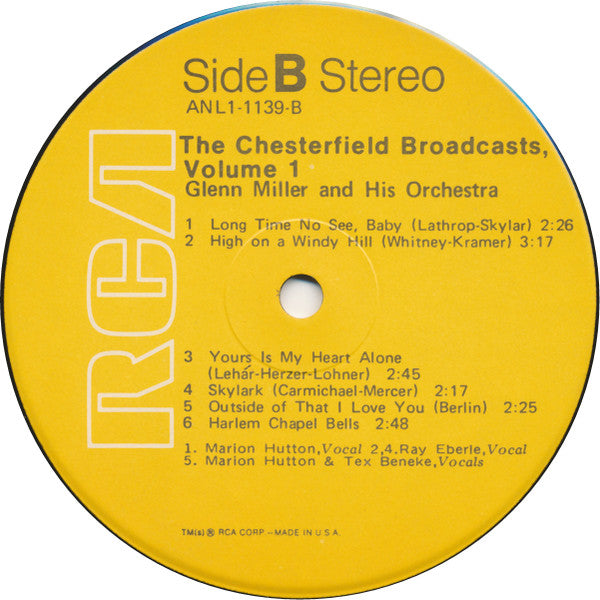 Glenn Miller And His Orchestra : The Chesterfield Broadcasts, Volume 1 (LP, RE)