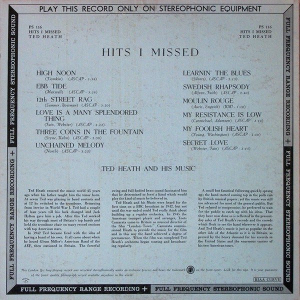 Ted Heath And His Music : Hits I Missed (LP, Album)