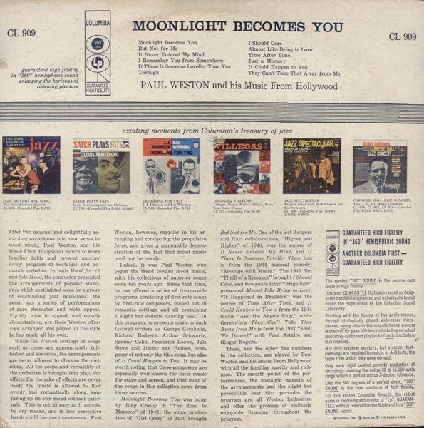 Paul Weston And His Music From Hollywood : Moonlight Becomes You (LP, Album)