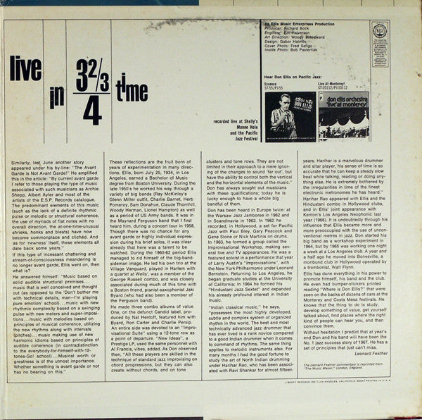 The Don Ellis Orchestra : Live In 3⅔/4 Time (LP, Album)