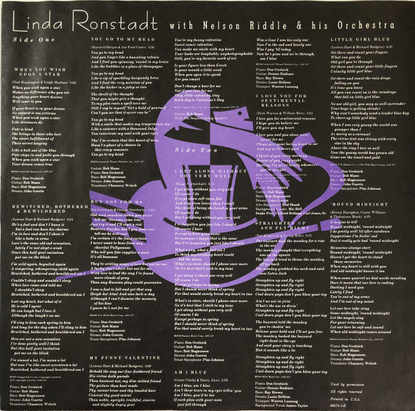 Linda Ronstadt With Nelson Riddle And His Orchestra : For Sentimental Reasons (LP, Album, Club, RCA)