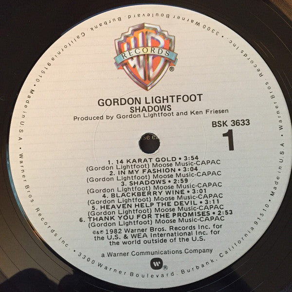 Gordon Lightfoot : Shadows (LP, Album, Los)