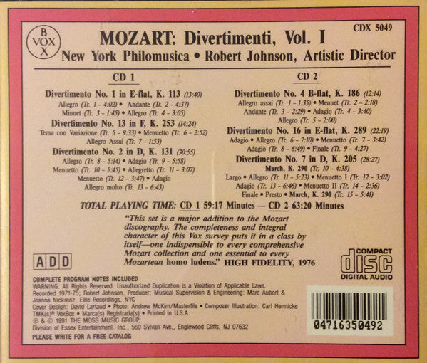 Wolfgang Amadeus Mozart : Mozart: Divertimenti Vol. 1 (2xCD, Comp)