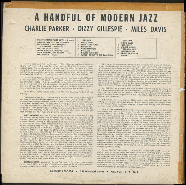 Charlie Parker • Dizzy Gillespie • Miles Davis : A Handful Of Modern Jazz (LP, Comp, RE)