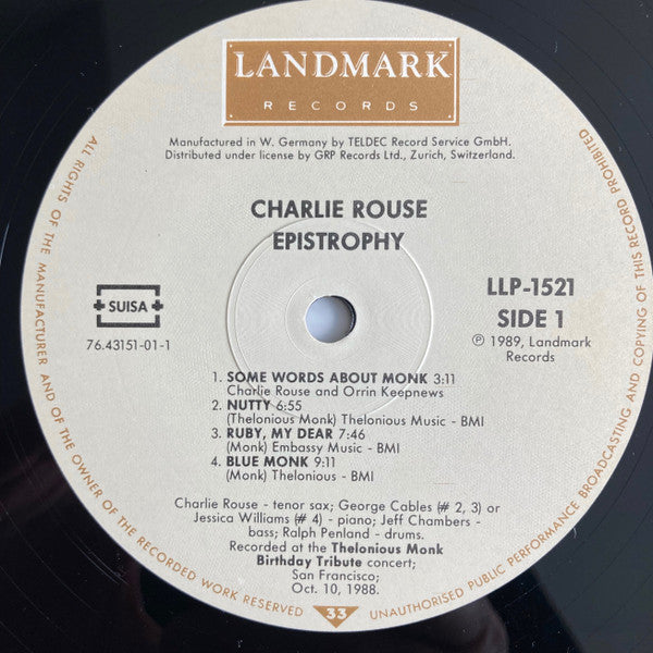 Charlie Rouse : Epistrophy - The Last Concert (LP, Album)