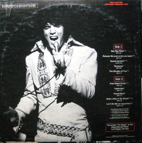 Elvis Presley : On Stage - February, 1970 (LP, Album)