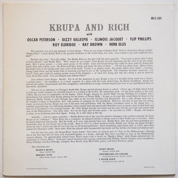 Gene Krupa And Buddy Rich : Krupa And Rich (LP, Album, Mono)