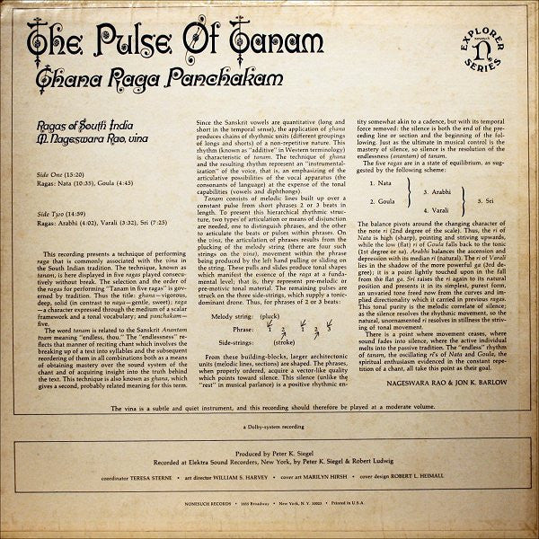 M. Nageswara Rao : The Pulse Of Tanam: Ghana Raga Panchakam (Ragas Of South India) (LP)