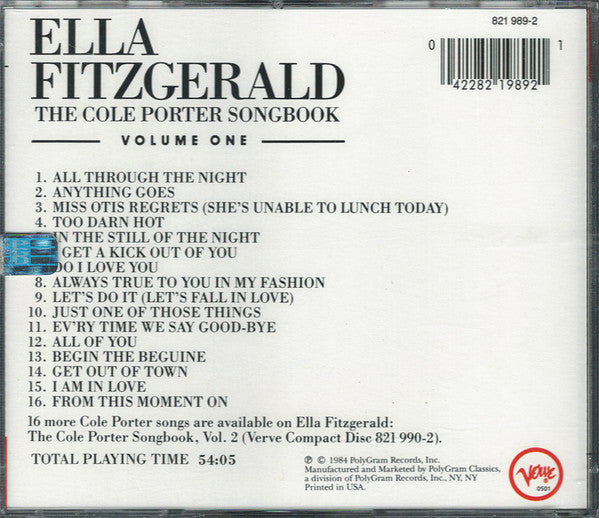 Ella Fitzgerald : The Cole Porter Songbook Volume One (CD, Album, RE, RM)