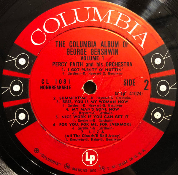 Percy Faith & His Orchestra : The Columbia Album Of George Gershwin, Vol. 1 (LP, Album, Mono)