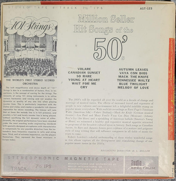 101 Strings : Million Seller Hit Songs Of The 50's (Reel, 4tr Stereo, 7" Reel, Album)