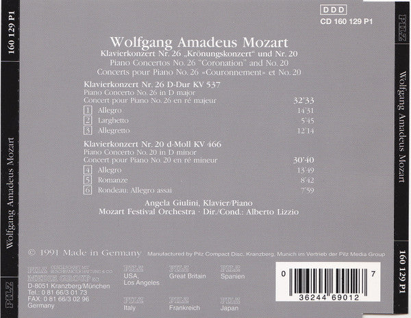 Wolfgang Amadeus Mozart : Klavierkonzerte Nr. 26 „Krönungskonzert“ Und Nr. 20 (CD)