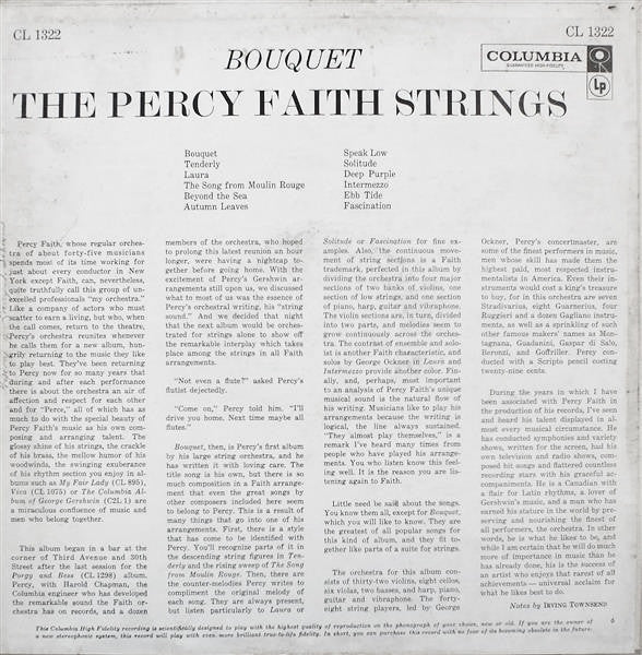 The Percy Faith Strings : Bouquet (LP, Album, Mono)