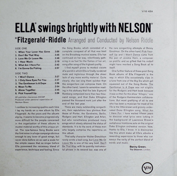 Ella Fitzgerald - Nelson Riddle : Ella Swings Brightly With Nelson (LP, Album)