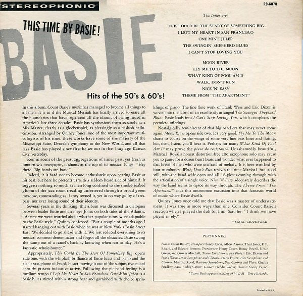 Count Basie : This Time By Basie - Hits Of The 50's & 60's! (LP, Album)