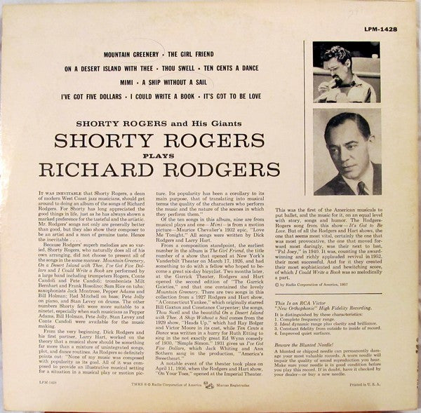 Shorty Rogers And His Giants : Shorty Rogers Plays Richard Rodgers (LP, Album, Mono, Ind)