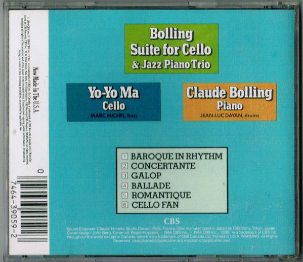 Claude Bolling : Suite For Cello & Jazz Piano Trio (CD, Album, RE)