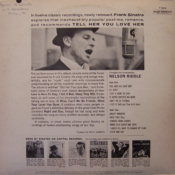 Frank Sinatra : Tell Her You Love Her (LP, Album, Comp, Mono)