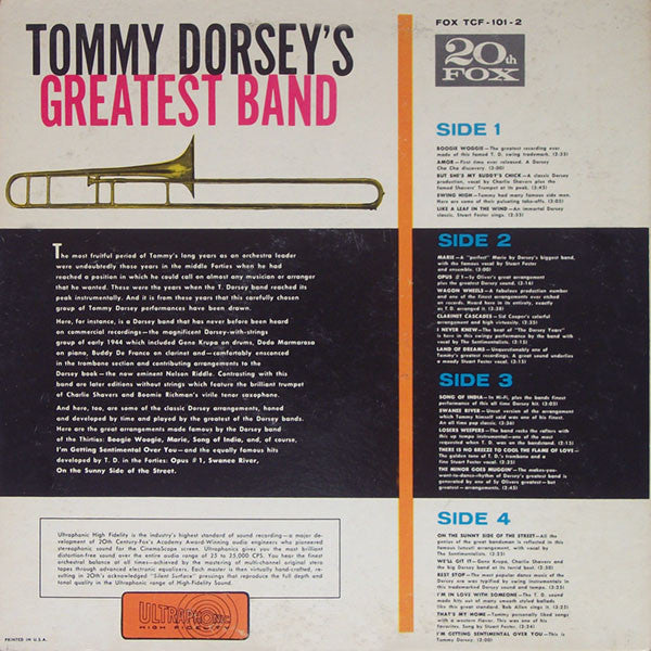 Tommy Dorsey And His Orchestra : Tommy Dorsey's Greatest Band (2xLP, Album, Mono)