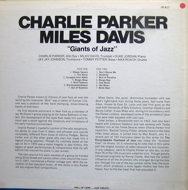 Charlie Parker - Miles Davis : Giants Of Jazz (LP, Comp)